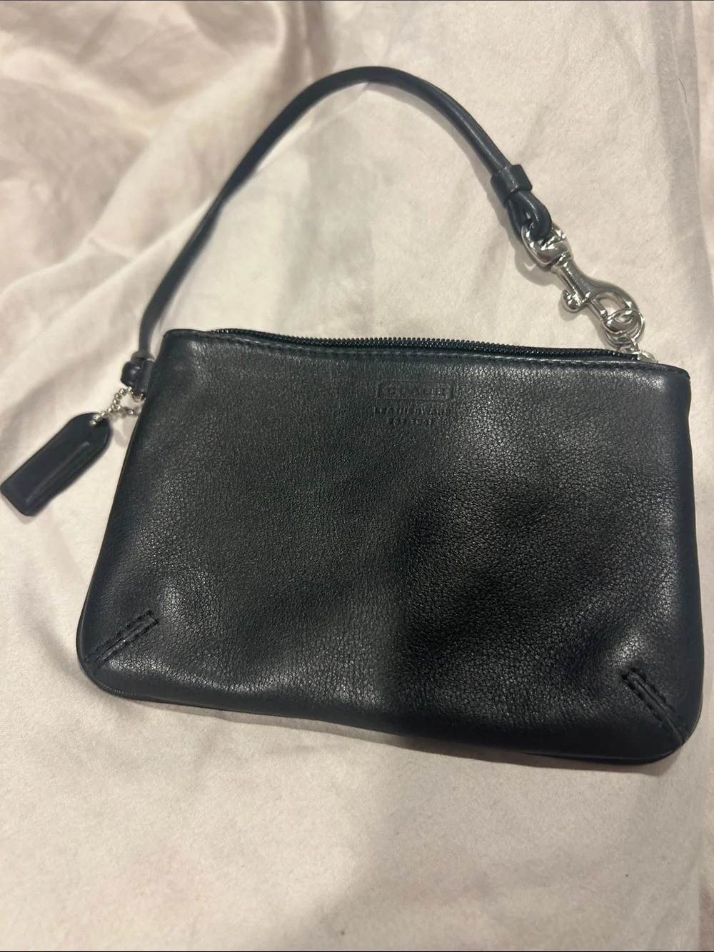 Coach Black Leather Wristlet Clutch with Silver Hardware